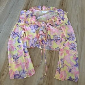 Lovers + Friends Yellow and Purple Floral Top